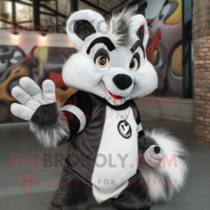 Gray Skunk mascot costume character dressed with a Button-Up Shirt and Mittens