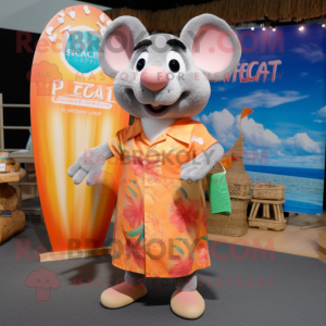 Peach Ratatouille mascot costume character dressed with a Board Shorts and Earrings