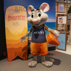 Peach Ratatouille mascot costume character dressed with a Board Shorts and Earrings