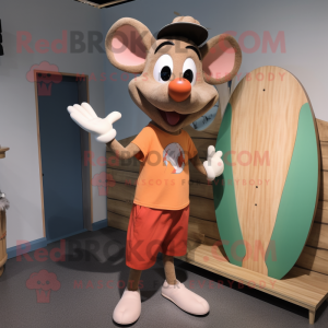 Peach Ratatouille mascot costume character dressed with a Board Shorts and Earrings