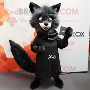 Black Fox mascot costume character dressed with a Maxi Dress and Pocket squares