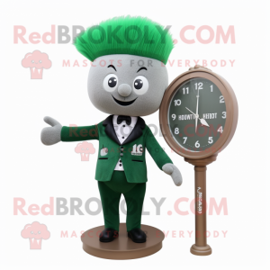 Forest Green Hourglass mascot costume character dressed with a Suit and Hairpins