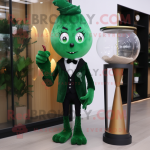 Forest Green Hourglass mascot costume character dressed with a Suit and Hairpins