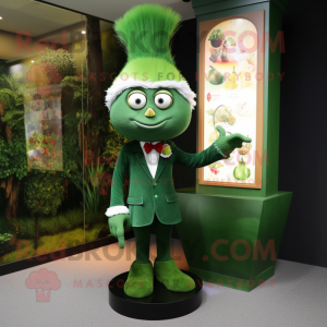 Forest Green Hourglass mascot costume character dressed with a Suit and Hairpins