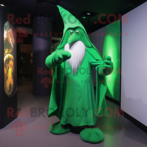 Green Wizard mascot costume character dressed with a Trousers and Shawl pins