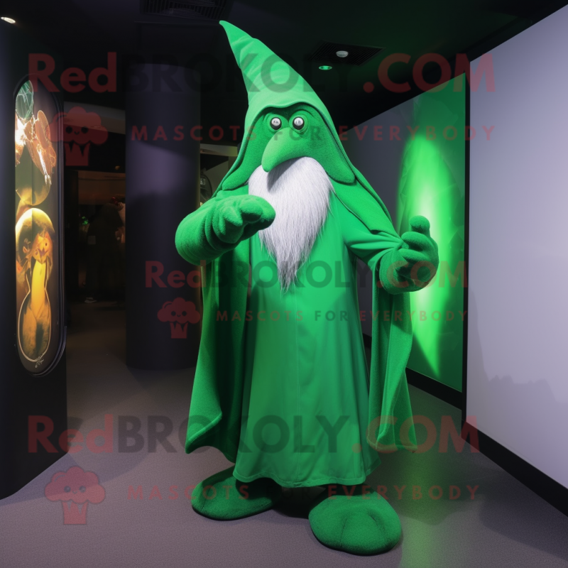 Green Wizard mascot costume character dressed with a Trousers and Shawl pins Green Wizard mascot costume character dressed with a Trousers and Shawl pins