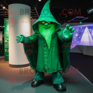 Green Wizard mascot costume character dressed with a Trousers and Shawl pins