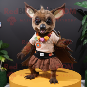 Brown Fruit Bat mascot costume character dressed with a Mini Skirt and Bracelets