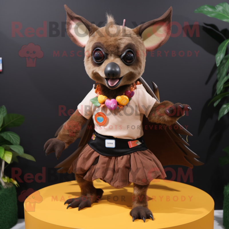 Brown Fruit Bat mascot costume character dressed with a Mini Skirt and Bracelets Brown Fruit Bat mascot costume character dressed with a Mini Skirt and Bracelets