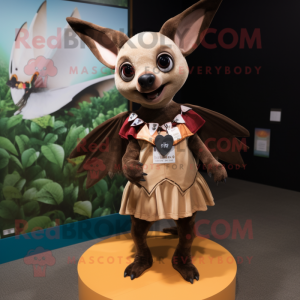 Brown Fruit Bat mascot costume character dressed with a Mini Skirt and Bracelets