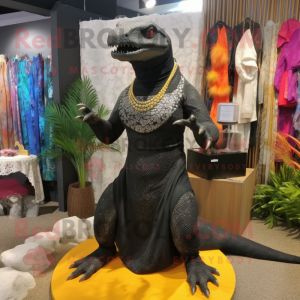 Black Komodo Dragon mascot costume character dressed with a Bikini and Earrings