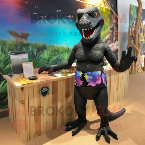 Black Komodo Dragon mascot costume character dressed with a Bikini and Earrings