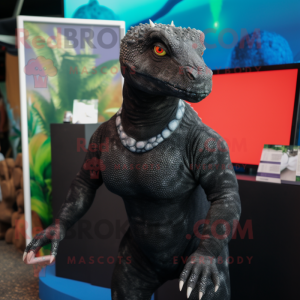 Black Komodo Dragon mascot costume character dressed with a Bikini and Earrings