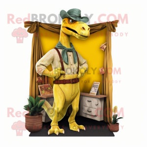 Yellow Parasaurolophus mascot costume character dressed with a Corduroy Pants and Pocket squares