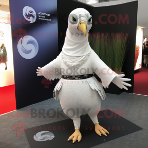 White Guinea Fowl mascot costume character dressed with a Yoga Pants and Wraps