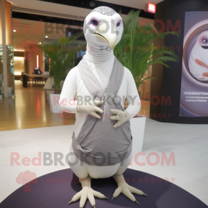 White Guinea Fowl mascot costume character dressed with a Yoga Pants and Wraps