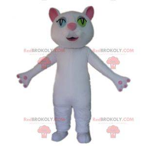 White and pink cat mascot with wall eyes - Redbrokoly.com