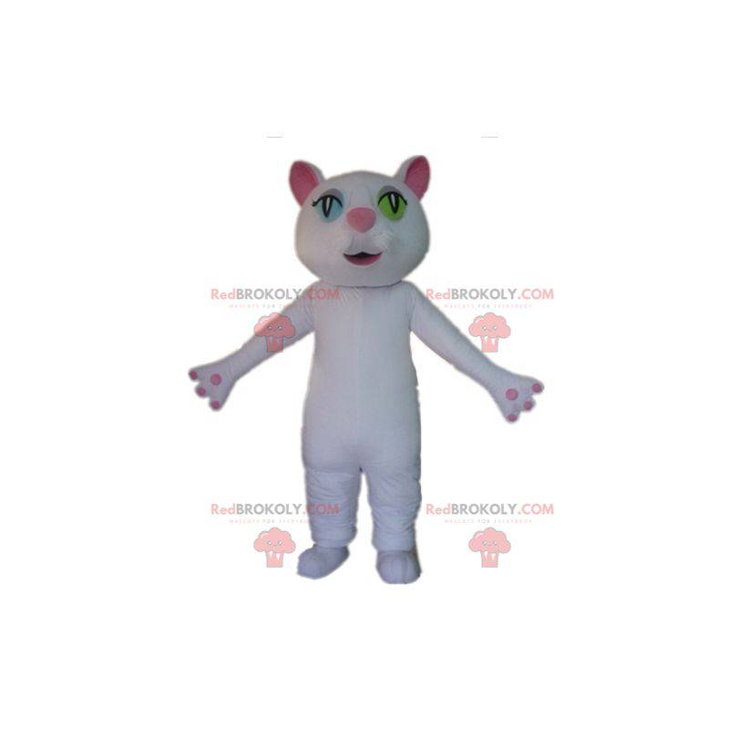 Mascotte de chat blanc et rose aux yeux vairons - Redbrokoly.com