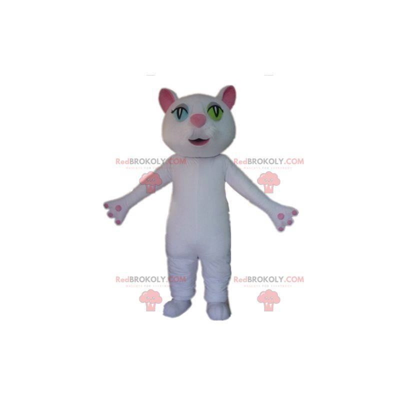 White and pink cat mascot with wall eyes - Redbrokoly.com