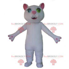 Witte en roze kat mascotte met muurogen - Redbrokoly.com