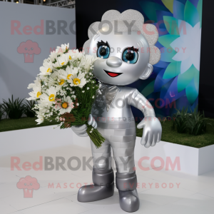 Silver Bouquet Of Flowers mascot costume character dressed with a Trousers and Pocket squares