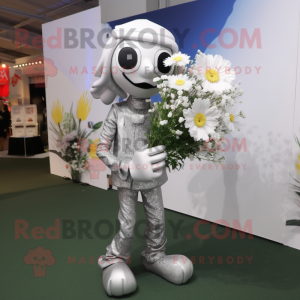 Silver Bouquet Of Flowers mascot costume character dressed with a Trousers and Pocket squares