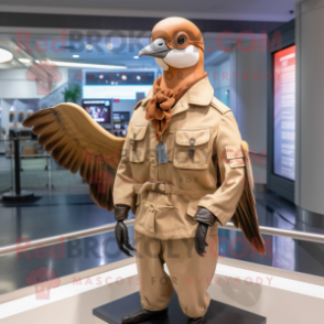 Beige Passenger Pigeon mascot costume character dressed with a Moto Jacket and Gloves