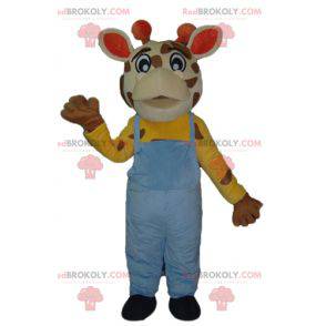 Giraffe maskot med blå kjeledress - Redbrokoly.com