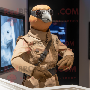 Beige Passenger Pigeon mascot costume character dressed with a Moto Jacket and Gloves