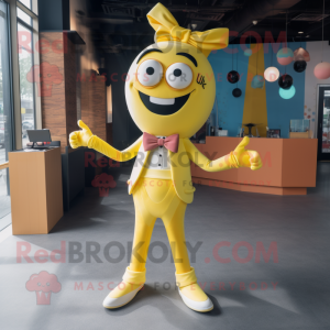 Yellow Pho mascot costume character dressed with a Skinny Jeans and Bow ties