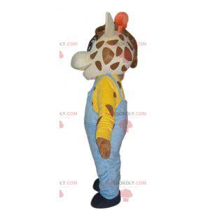 Mascotte de girafe avec une salopette bleue - Redbrokoly.com