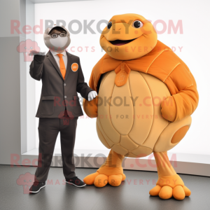 Orange Glyptodon mascot costume character dressed with a Jacket and Ties