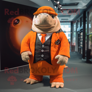 Orange Glyptodon mascot costume character dressed with a Jacket and Ties