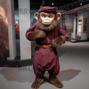 Maroon Capuchin Monkey mascot costume character dressed with a Blouse and Shoe laces