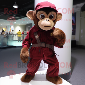 Maroon Capuchin Monkey mascot costume character dressed with a Blouse and Shoe laces