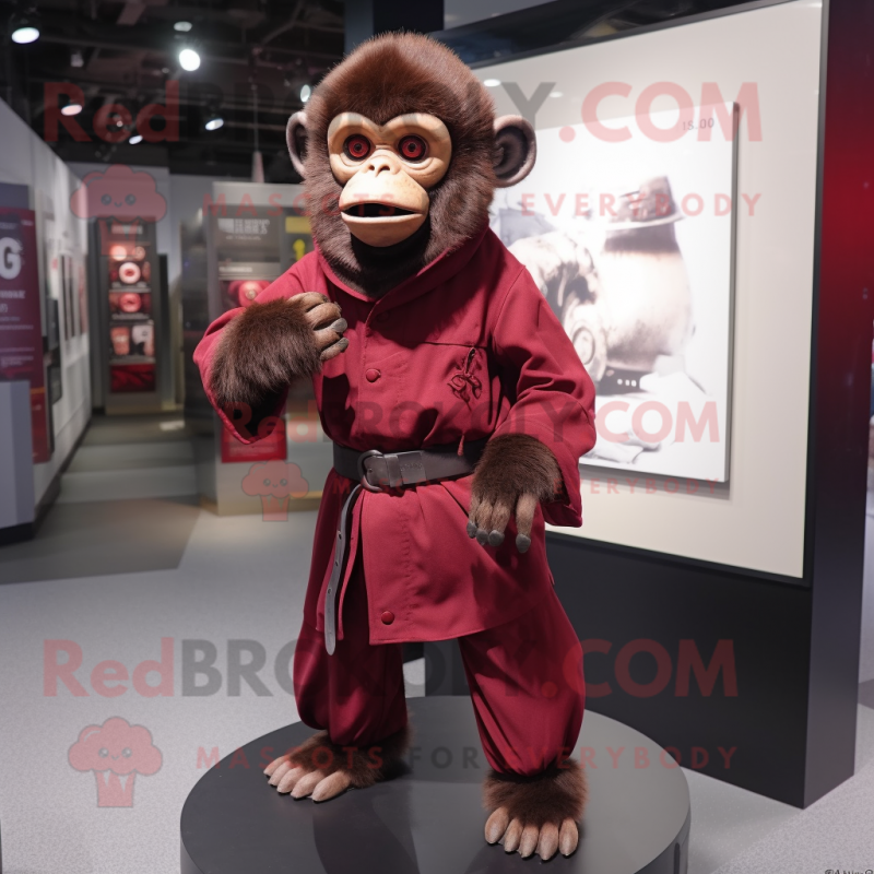 Maroon Capuchin Monkey mascot costume character dressed with a Blouse and Shoe laces