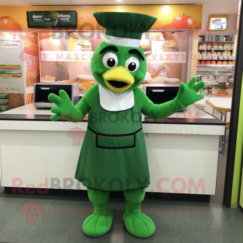 Forest Green Butter Chicken mascot costume character dressed with a Skirt and Caps Forest Green Butter Chicken mascot costume character dressed with a Skirt and Caps