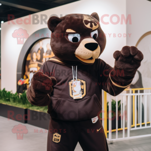 Brown Panther mascot costume character dressed with a Sweatshirt and Coin purses