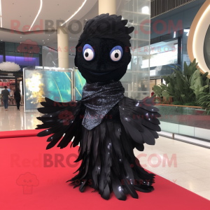 Black Betta Fish mascot costume character dressed with a Evening Gown and Scarves