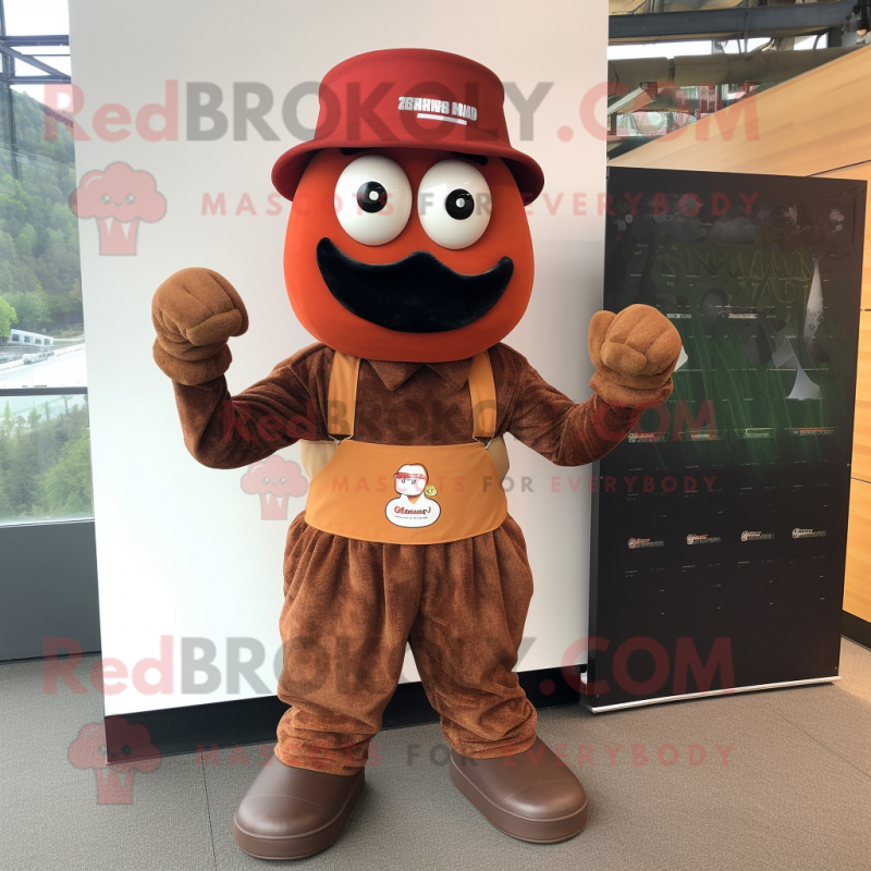 Rust Acrobat mascot costume character dressed with a Skirt and Hat pins