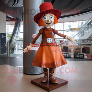Rust Acrobat mascot costume character dressed with a Skirt and Hat pins