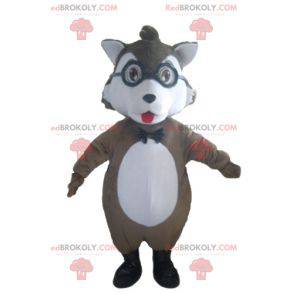 Mascotte de loup gris et blanc avec des lunettes -