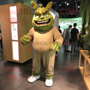 Olive Ogre mascot costume character dressed with a Joggers and Caps