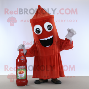 Rust Bottle Of Ketchup mascot costume character dressed with a Tank Top and Scarf clips