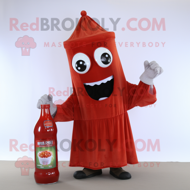 Rust Bottle Of Ketchup mascot costume character dressed with a Tank Top and Scarf clips Rust Bottle Of Ketchup mascot costume character dressed with a Tank Top and Scarf clips