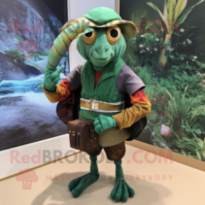 Forest Green Hermit Crab mascot costume character dressed with a Playsuit and Handbags