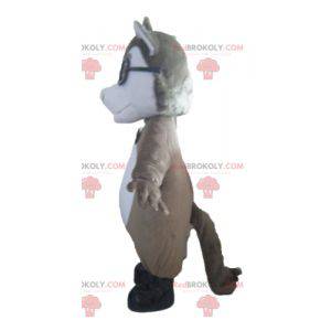 Grijze en witte wolf mascotte met bril - Redbrokoly.com