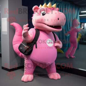 Pink Ankylosaurus mascot costume character dressed with a Jeggings and Messenger bags