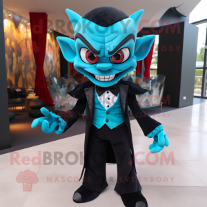 Turquoise Vampire mascot costume character dressed with a Tuxedo and Bow ties