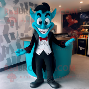 Turquoise Vampire mascot costume character dressed with a Tuxedo and Bow ties